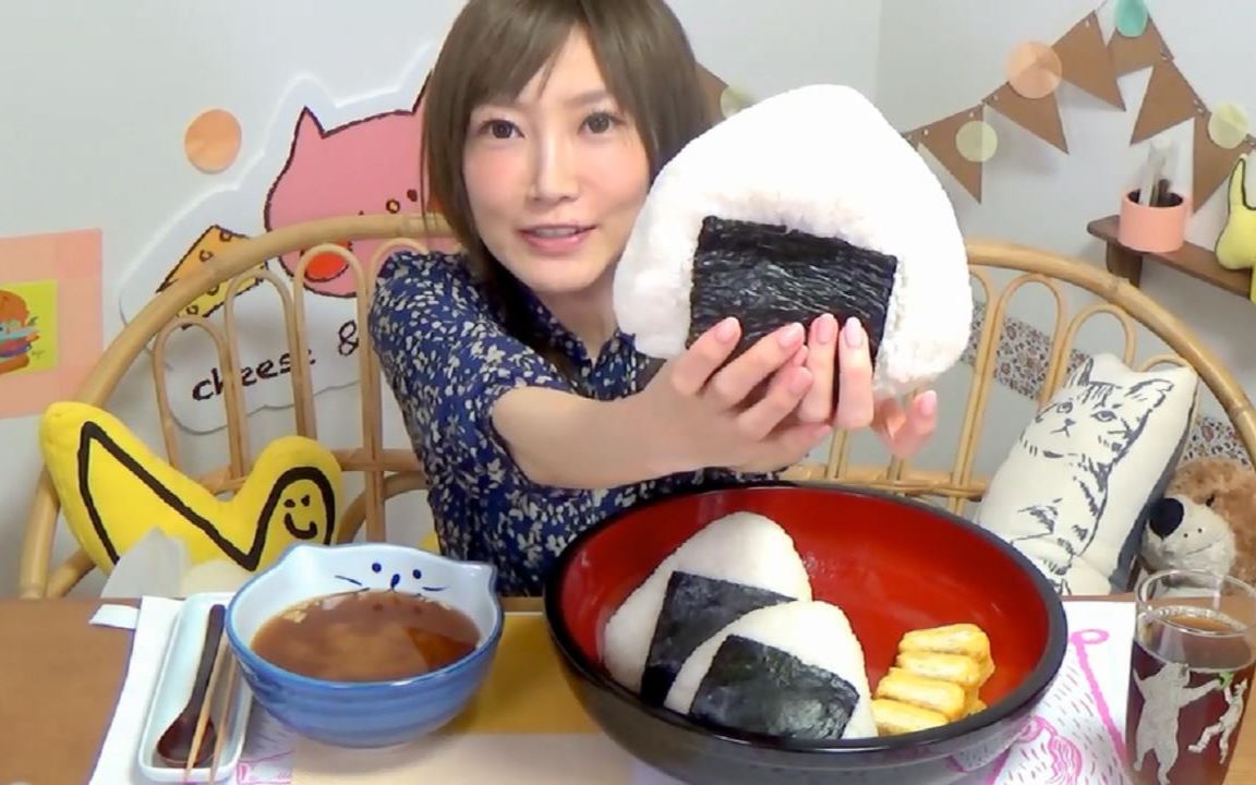 巨型饭团 一口吃不到馅 醋淹乌贼饭团 鸡蛋卷 木下大胃王 吃货木下