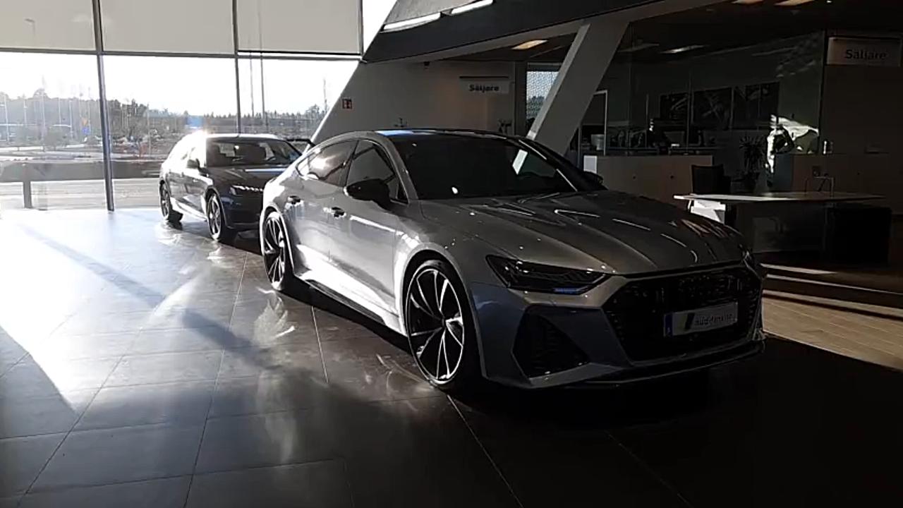 2020款全新银色奥迪rs7启动声浪红色卡钳