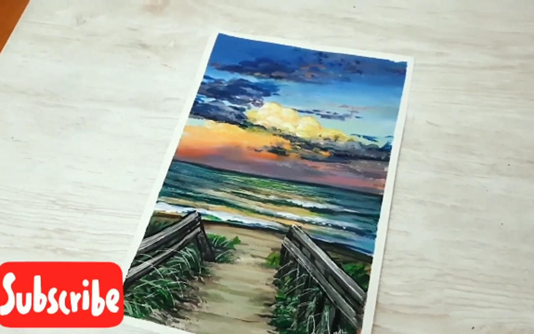 [图]Beach sunset _ Easy Clouds tutorial _Acrylic painting for beginners