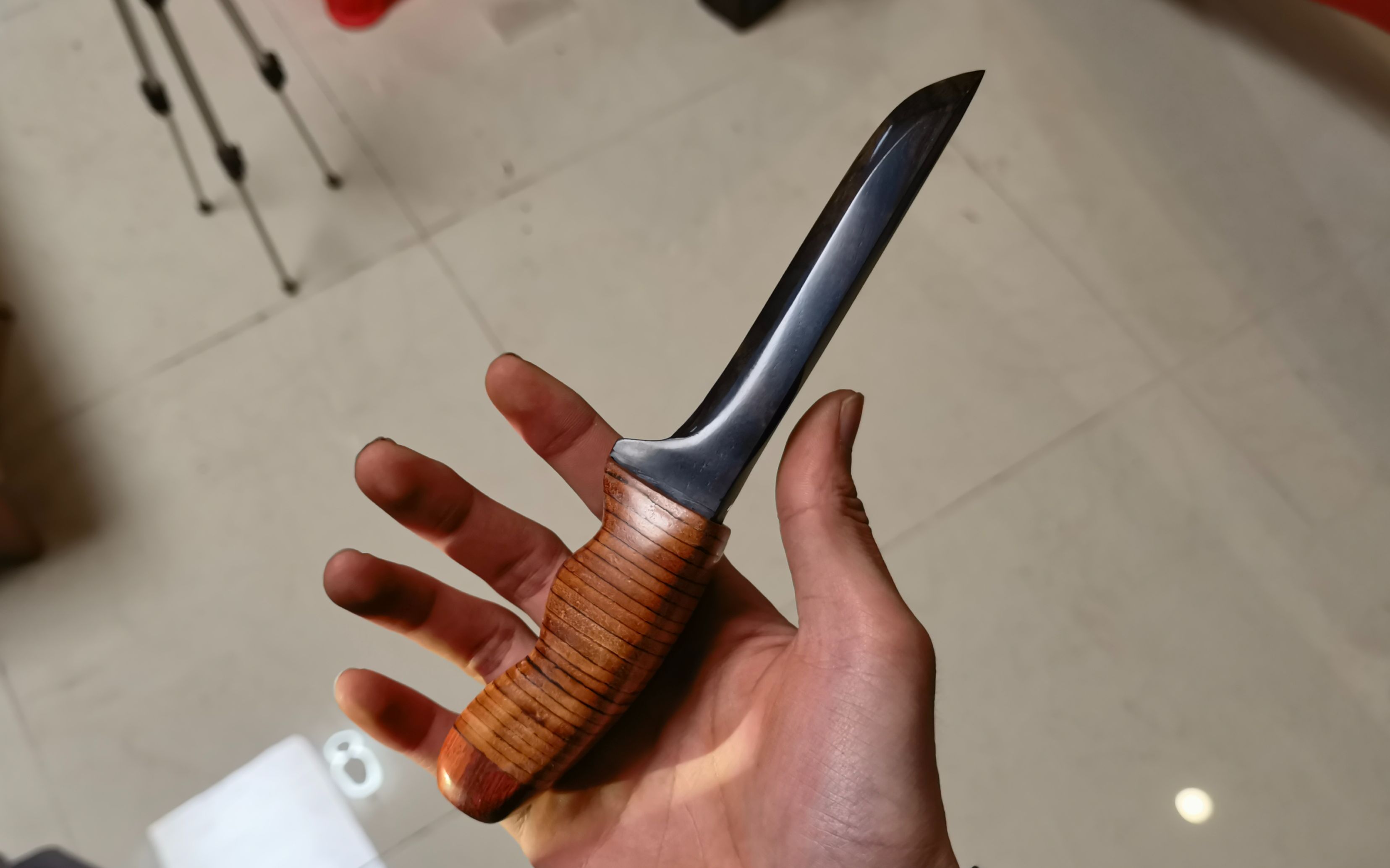 紫光檀剔骨刀 革制柄材测试