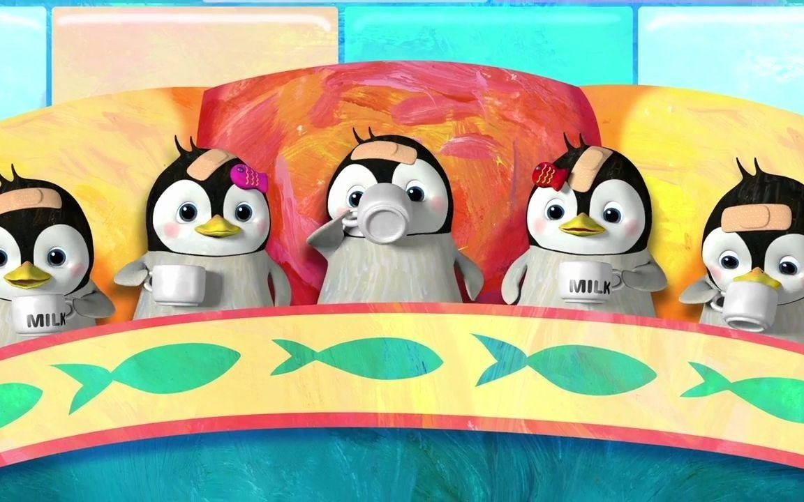 [图]Five Little Penguins Jumping On The Bed_五只小企鹅在床上跳_英语启蒙童谣儿歌