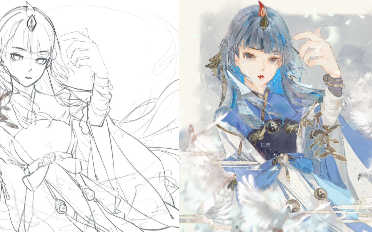 绘画过程客单秦风咩萝