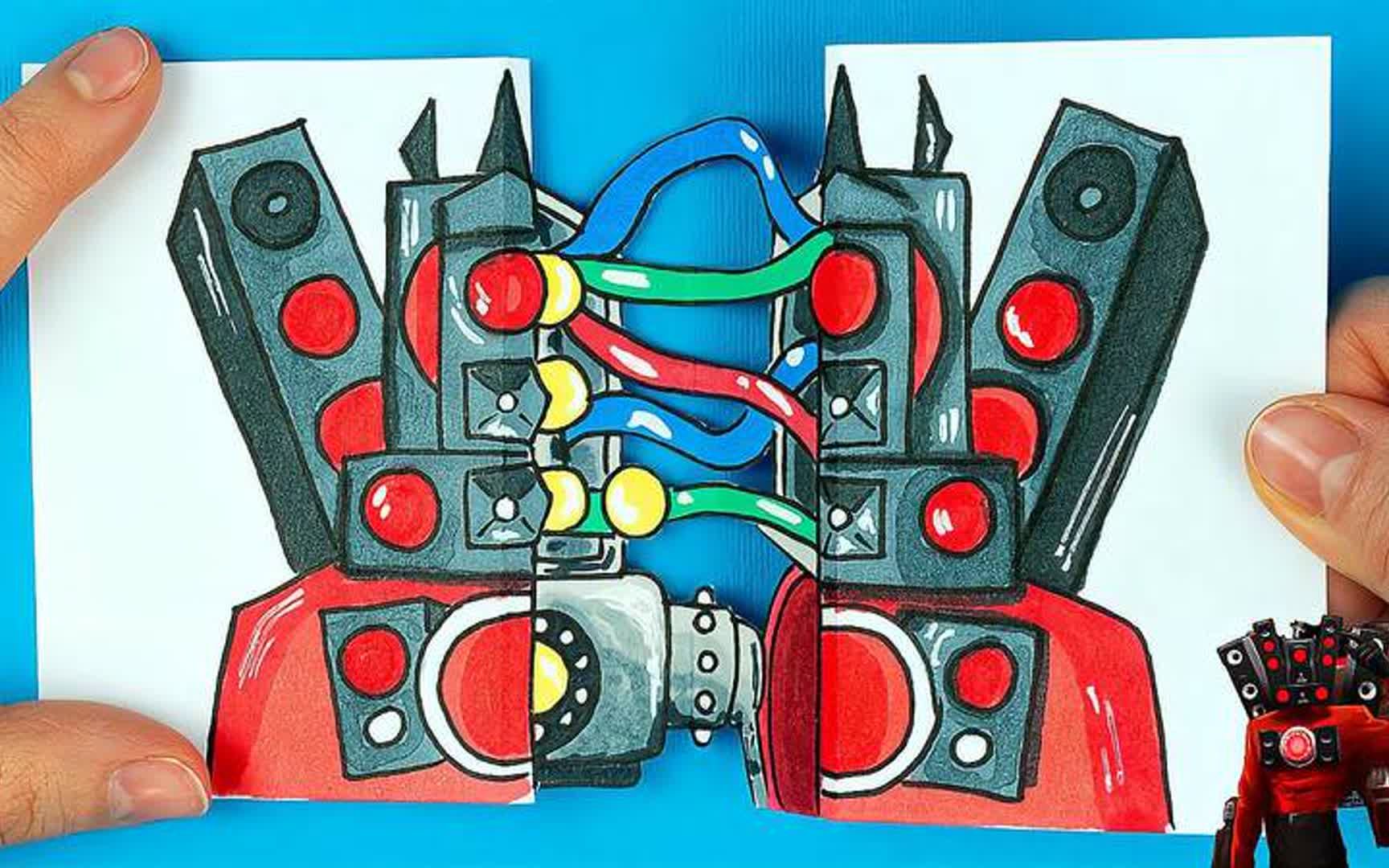 创意剪纸手工,泰坦音响人拉伸画,他真的裂开了!