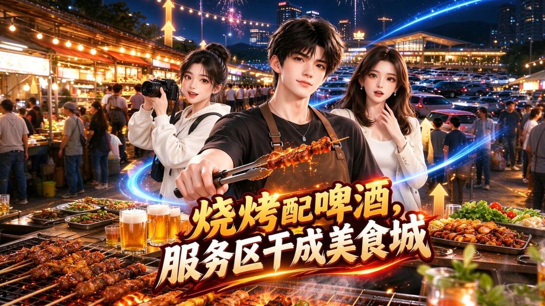 烧烤配啤酒,服务区干成美食城第二季