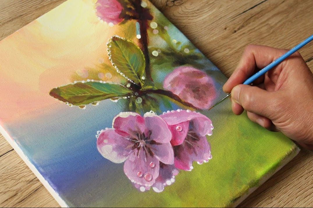 [图]【丙烯画】【绘画教程】【中字】桃花朵朵开-Painting blossom tree  Acrylic Painting  Vadym art