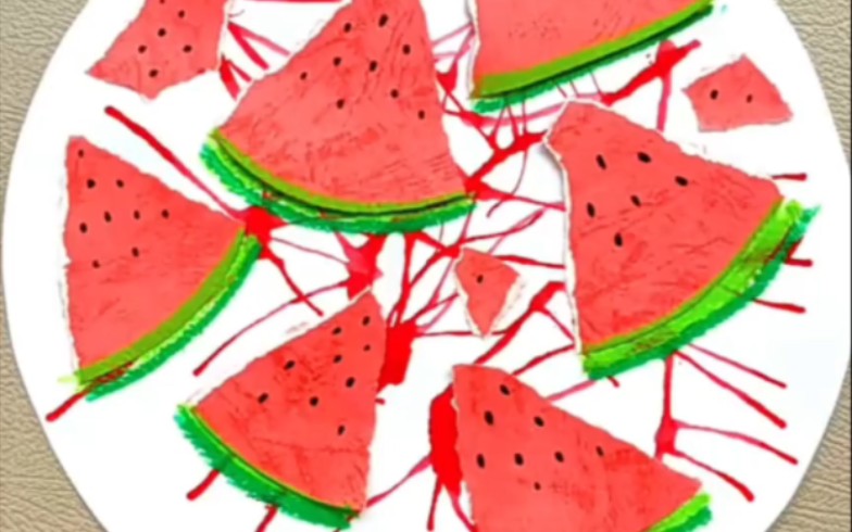 儿童创意绘画:3-5岁西瓜#撕贴画#幼儿绘画