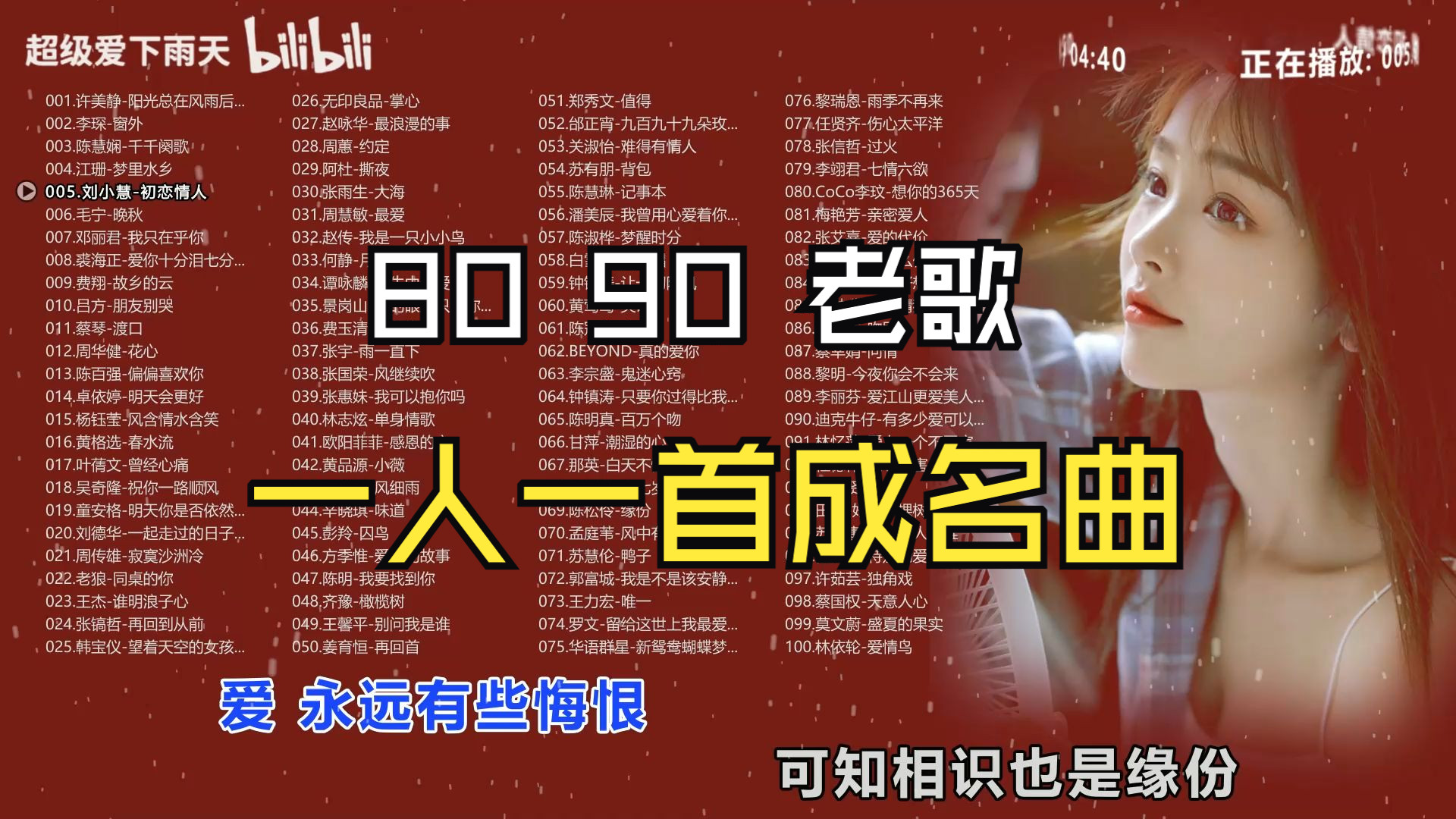 [图]【一人一首成名曲80/90后】100首合集/时长7小时/太好听了！还配了几百个美女壁纸