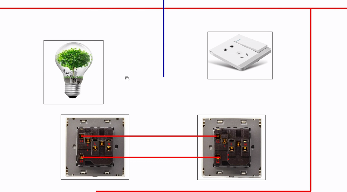 2个带插座的开关怎么控制一个灯?实物接线图一看就懂哔哩哔哩bilibili