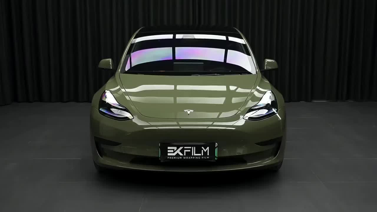 特斯拉舒耐特改色膜军绿,战斗感十足的军绿色