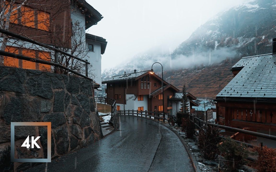 [图]【𝟒𝐊】 Walking in the Rain, Zermatt Switzerland and Mattervispa 。