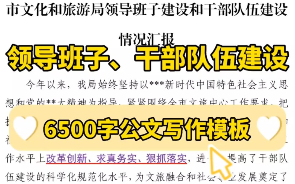 【逸笔文案】6500字公文写作模板❗文旅局领导班子建设、干部队伍建设情况汇报❗公文写作全靠它了❗哔哩哔哩bilibili