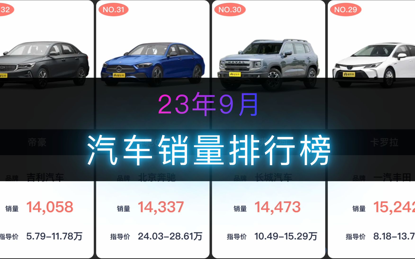 【汽车销量】9月国内汽车销量排行榜TOP50哔哩哔哩bilibili