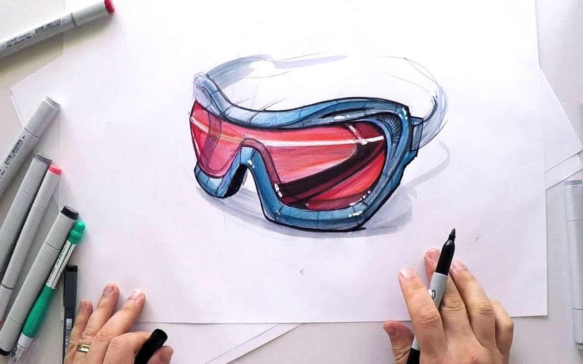 工业设计手绘滑雪板护目镜的设计过程