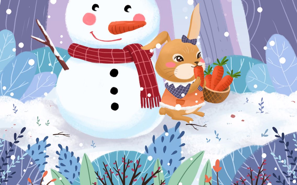儿童插画(兔子和雪人)板绘教程过程讲解