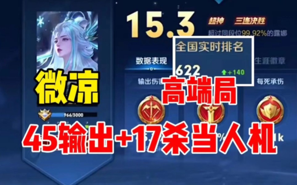 微凉国服露娜,2200分45输出 17杀 当人机局一样乱秀!