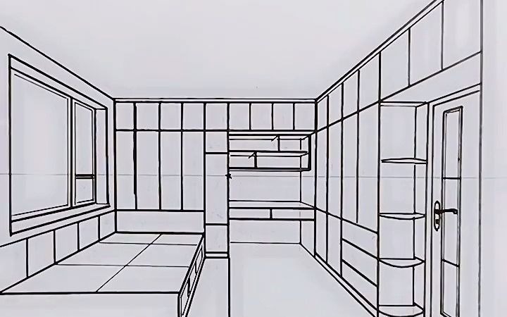 设计手绘 一点透视手绘整体卧室布局图零基础教学
