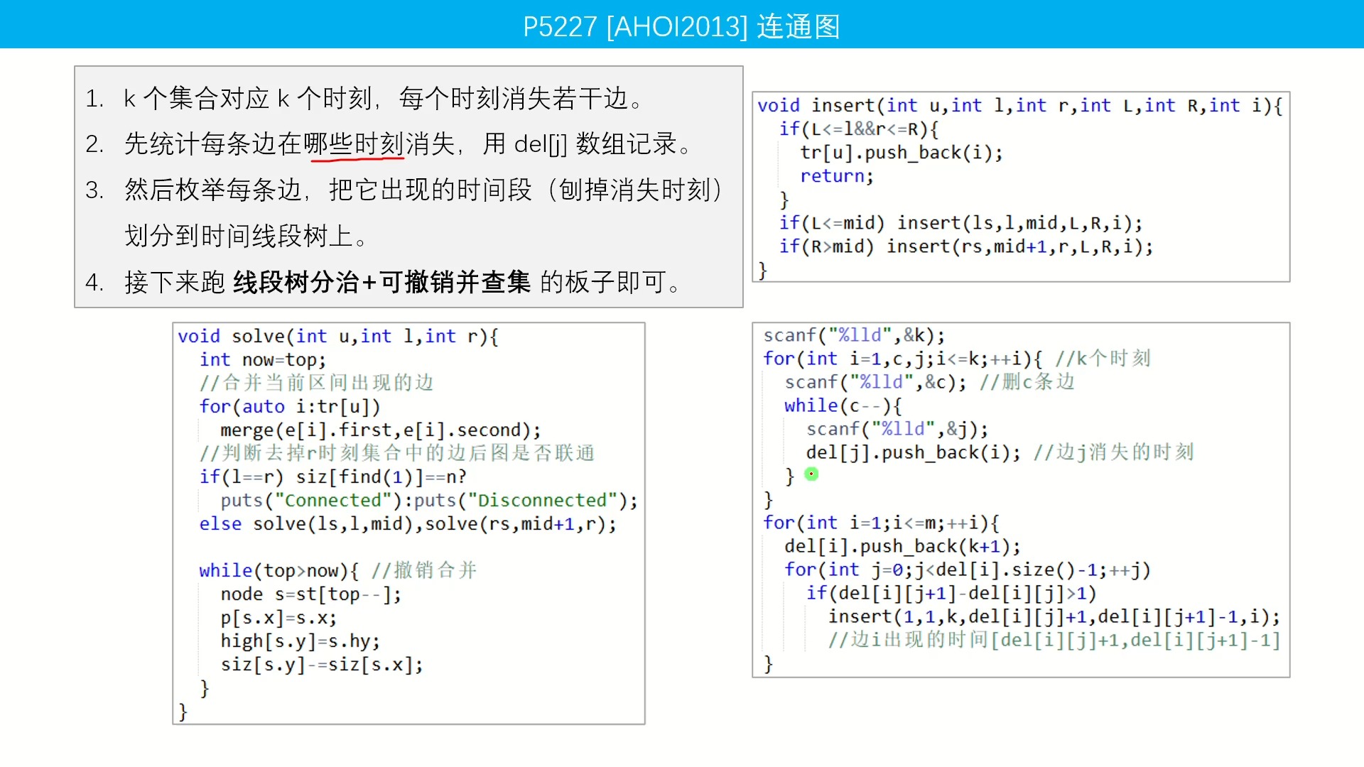 C134 线段树分治+并查集 P5227 [AHOI2013] 连通图哔哩哔哩bilibili