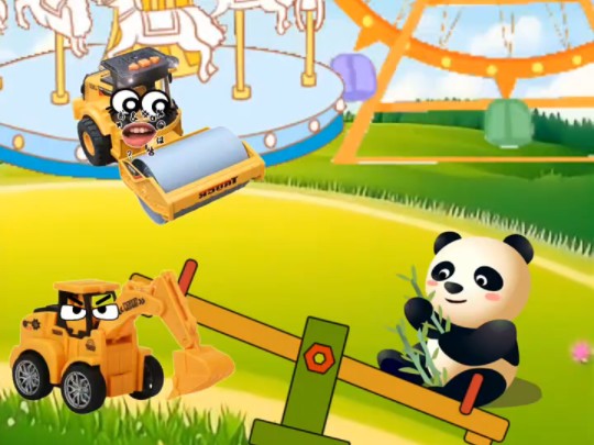 大熊猫玩跷跷板睡着了.