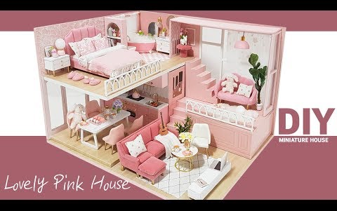 [图]DIY Miniature Dollhouse Kit Lovely Pink House 迷你娃娃屋