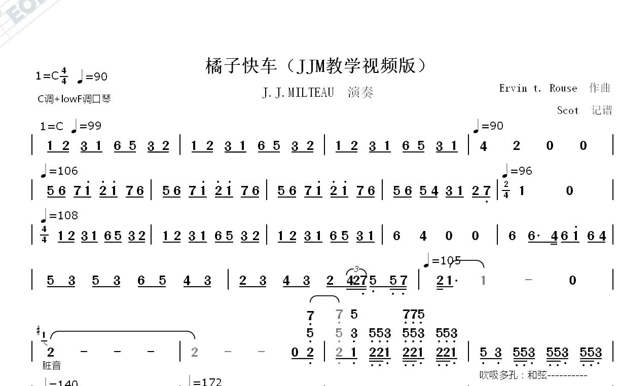 【蓝调口琴】橘子快车(JJM教学版)动态简谱哔哩哔哩bilibili