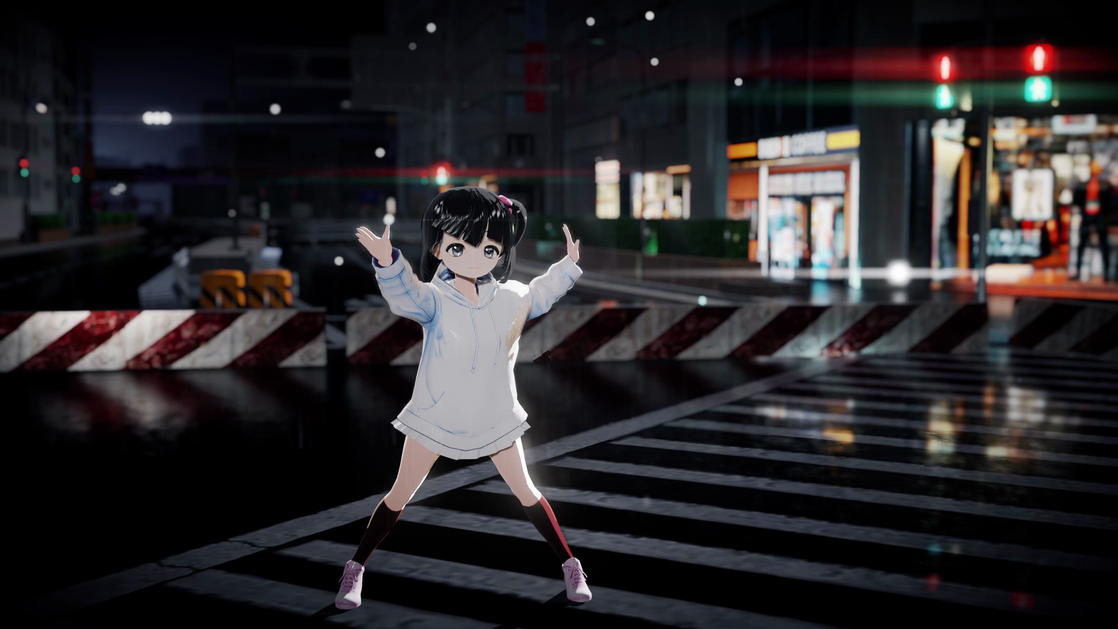 [4k 城市雨夜 动态壁纸】这个小姑凉实在太可爱了,做个动态壁纸分享一