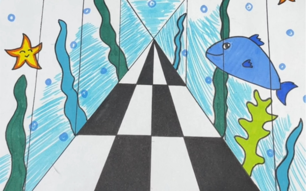 简单好看又非常有立体感,空间感#探索宇宙创意画 #海洋馆简笔画