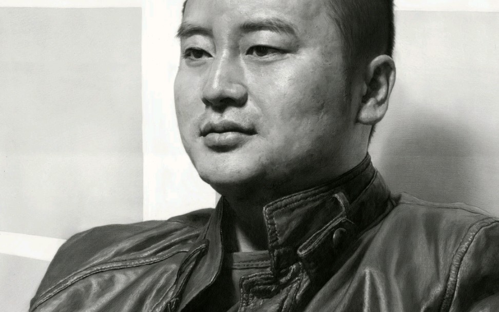 刘斌老师超写实素描半身像《皮夹克胖大叔》