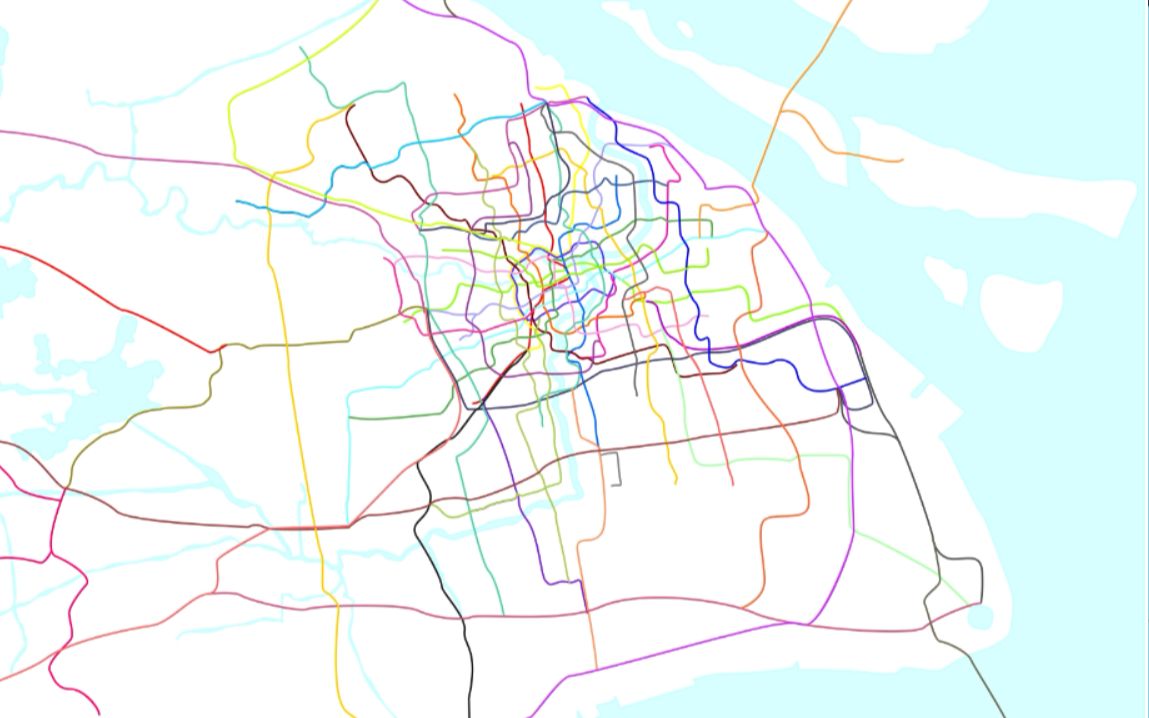 上海轨道交通2050规划动态演示五十条线颜色用完