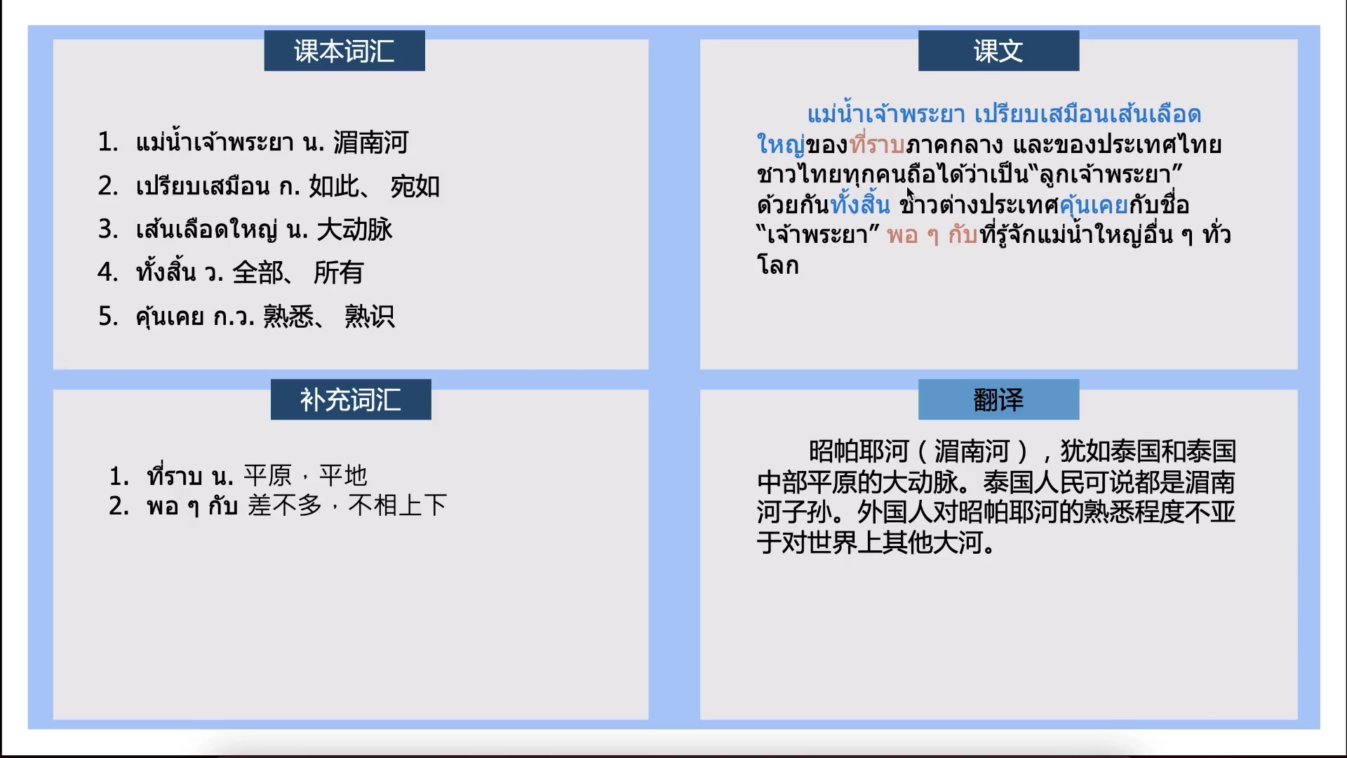 [自制课件]基础泰语三第5课我们的母亲河……昭帕耶河(湄南河)课文讲解1哔哩哔哩bilibili