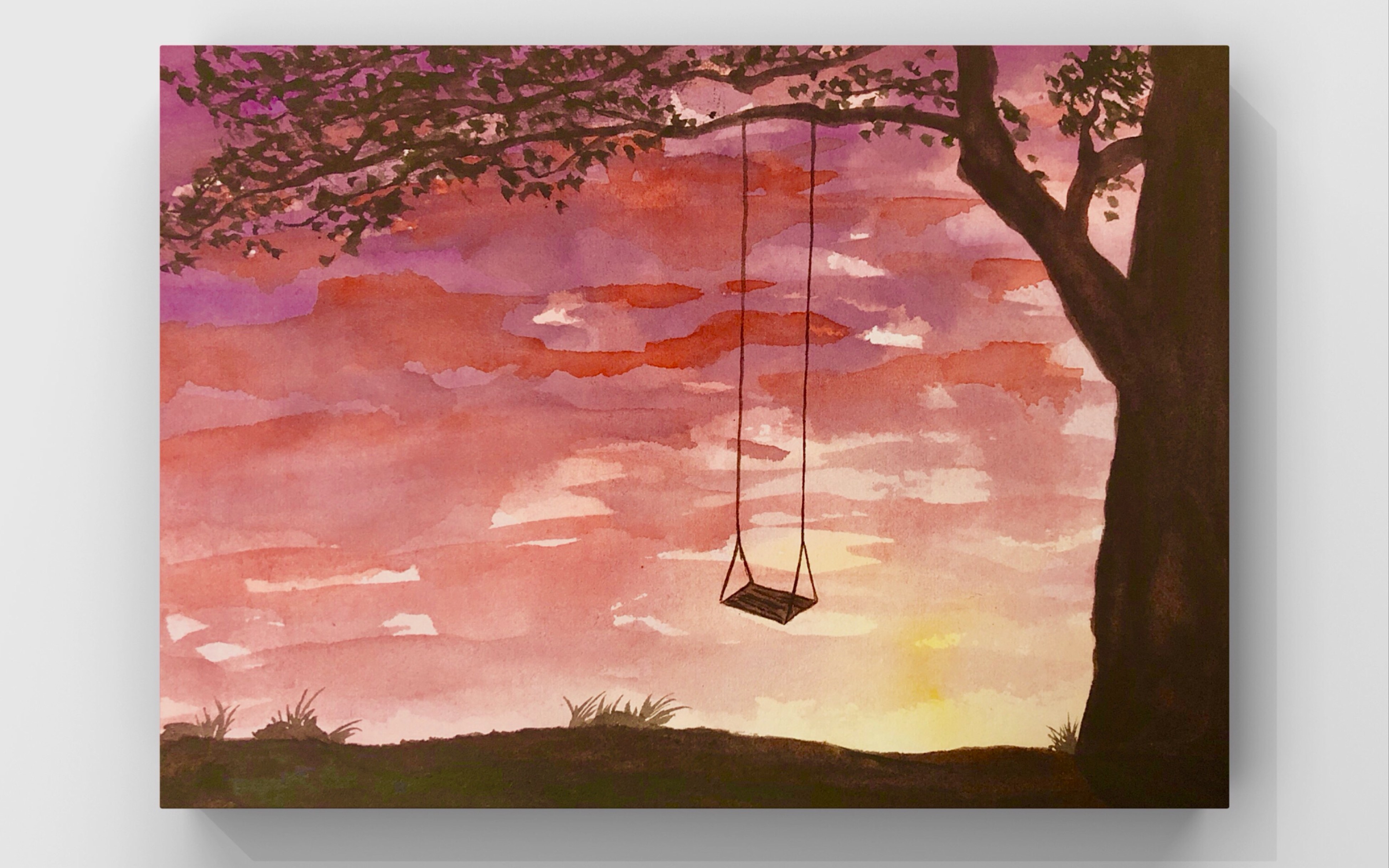 水彩风景过程 练习 夕阳下-荡呀么荡秋千_哔哩哔哩 (゜-゜)つロ 干杯
