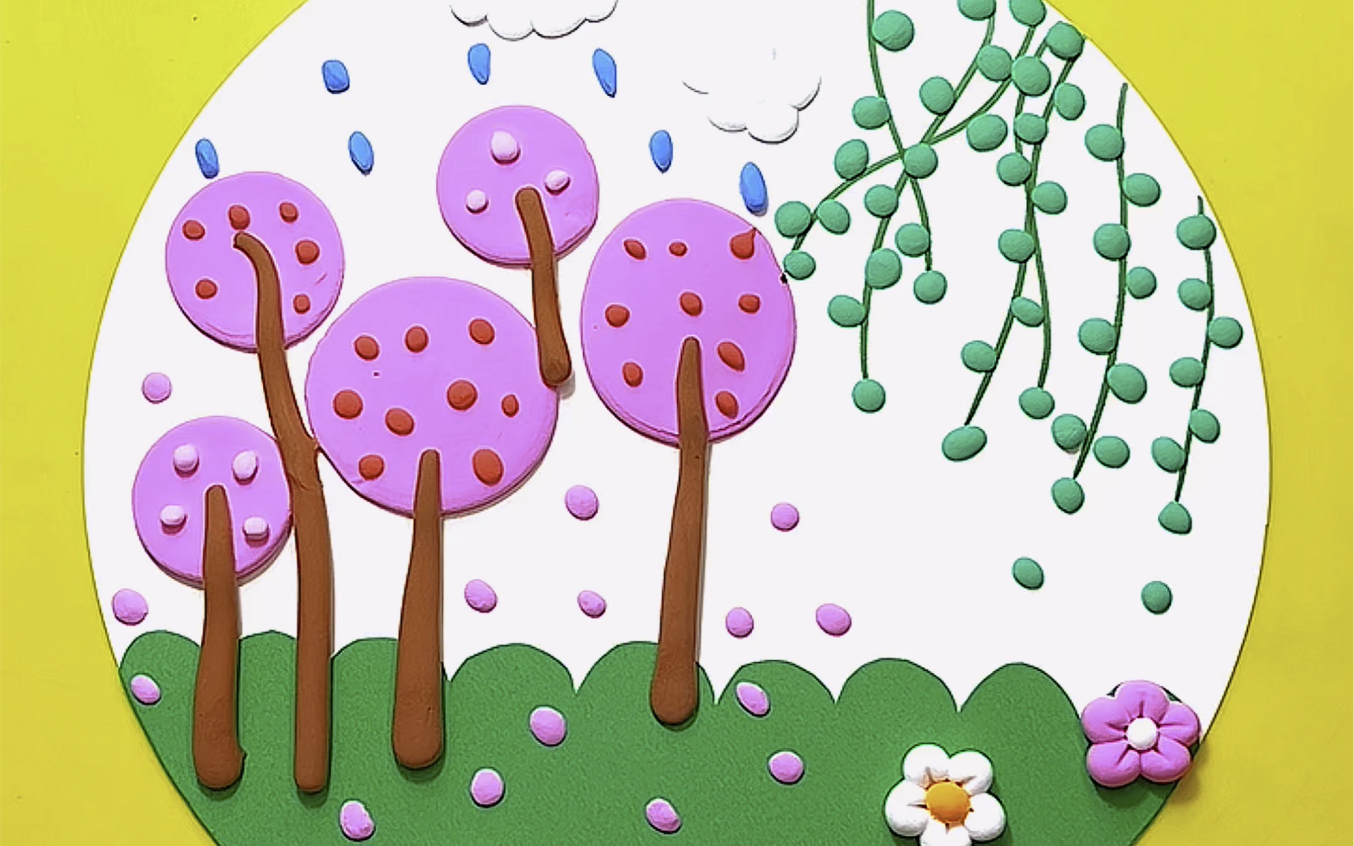 粘土画:春暖花开时去春游吧