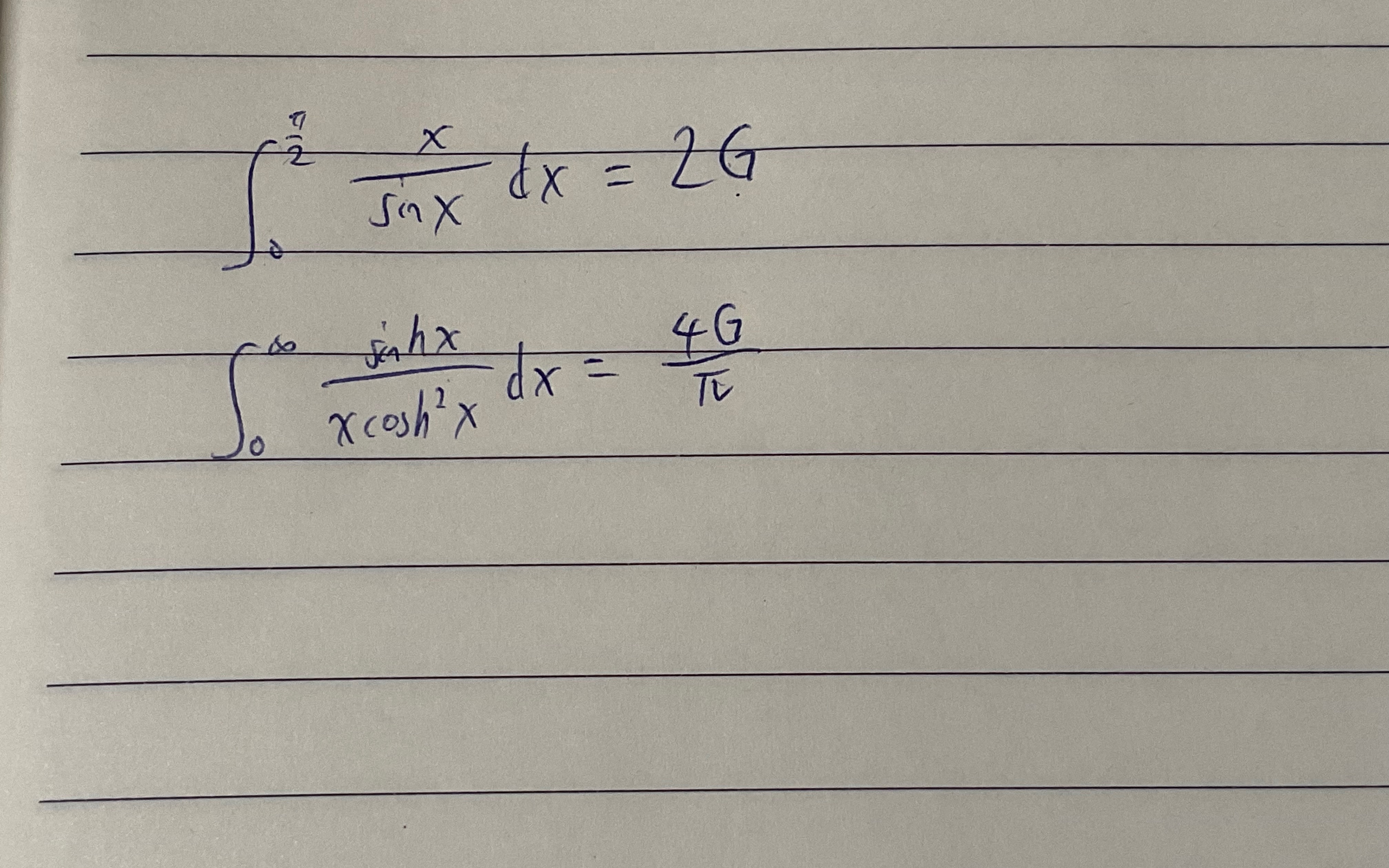 x/sinx从0到pi/2和sinhx/(xcosh^2x)从0到无限的积分哔哩哔哩bilibili