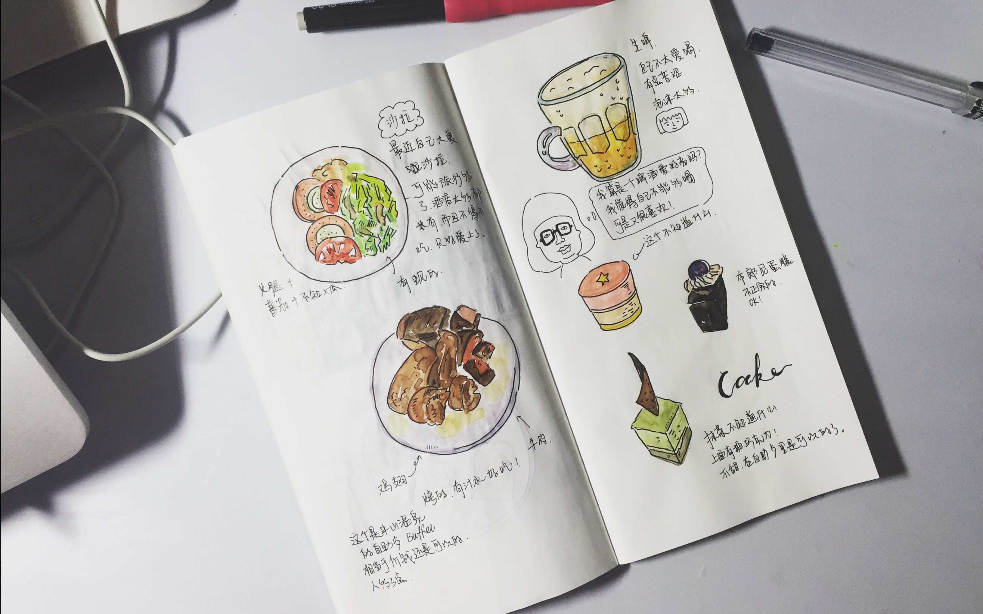 手绘食物,手账,快上学了呜呜～嘻嘻