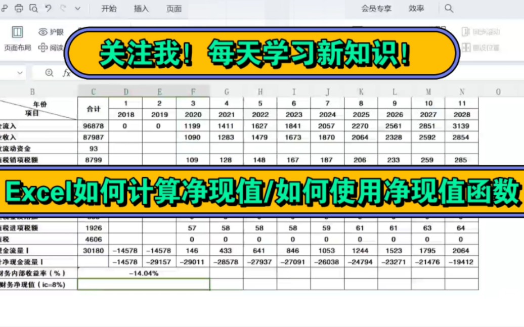 Excel如何计算净现值/如何使用净现值函数哔哩哔哩bilibili