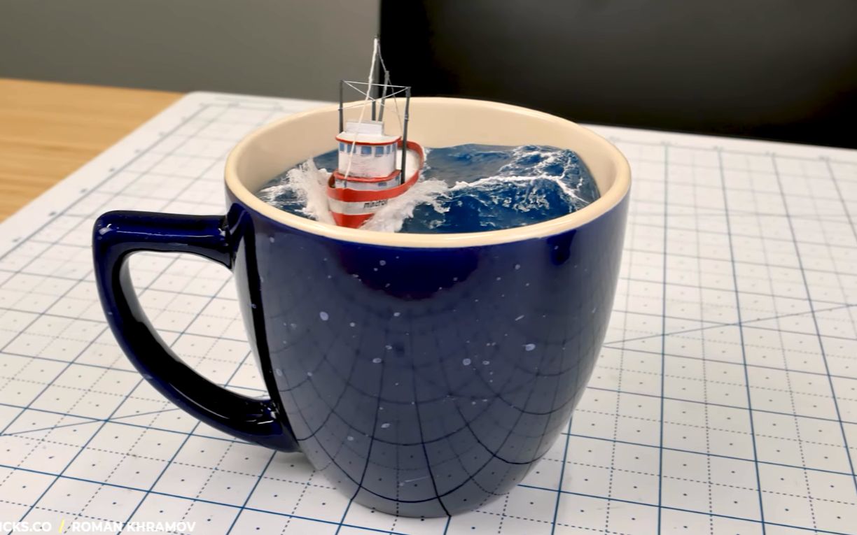 微缩模型3d打印中字装在水杯中的海洋