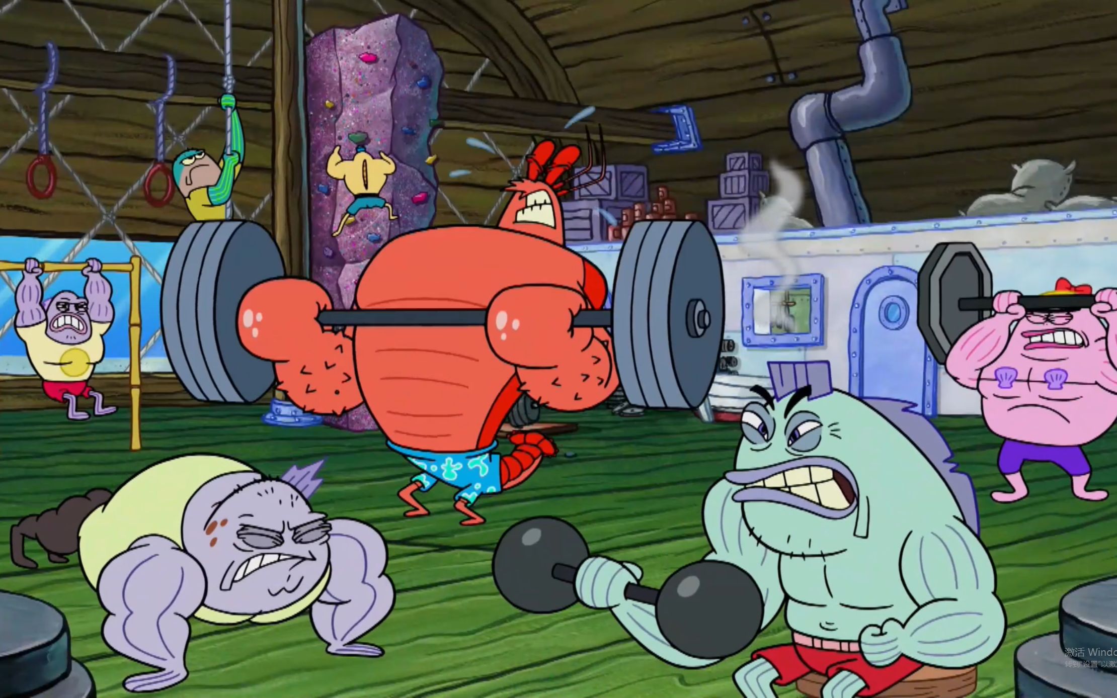 《海绵宝宝》蟹堡王被改成健身房,虾霸竟成为了老板!