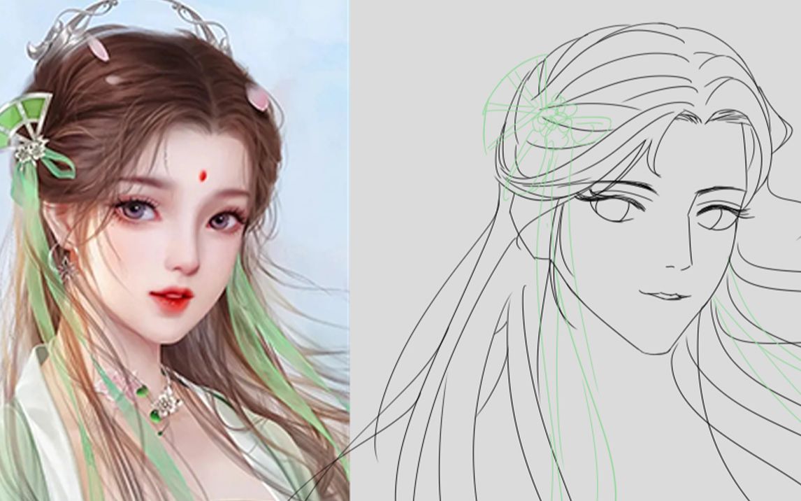 【板绘.sai2】古风插画自学,大头线条临摹第七份练习