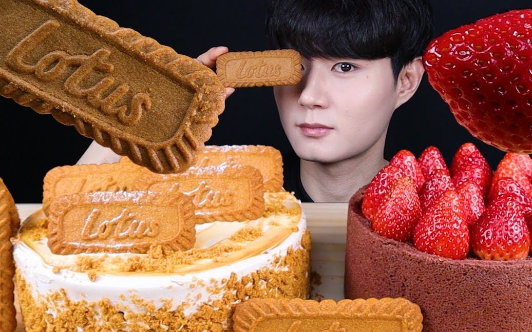 【大口吃播】kgxhwang 草莓巧克力蛋糕_哔哩哔哩