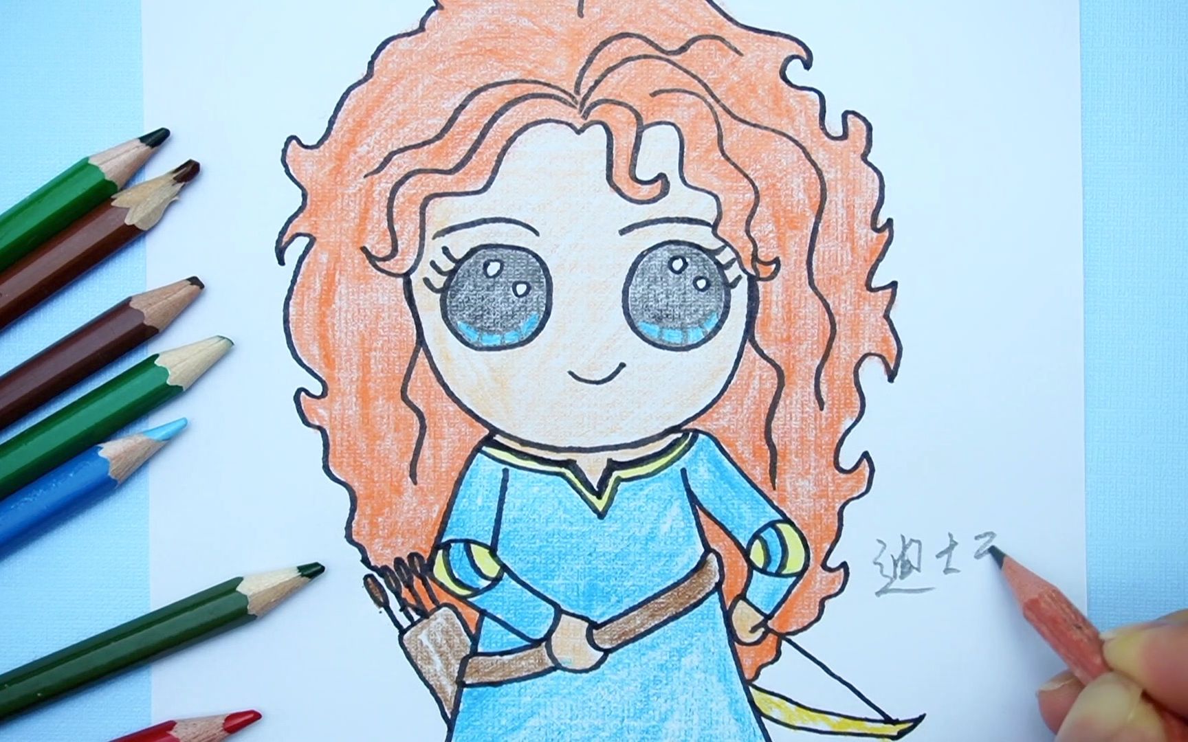 儿童创意手工:迪士尼《勇敢传说》梅莉达公主q版简笔画,可爱_哔哩哔哩