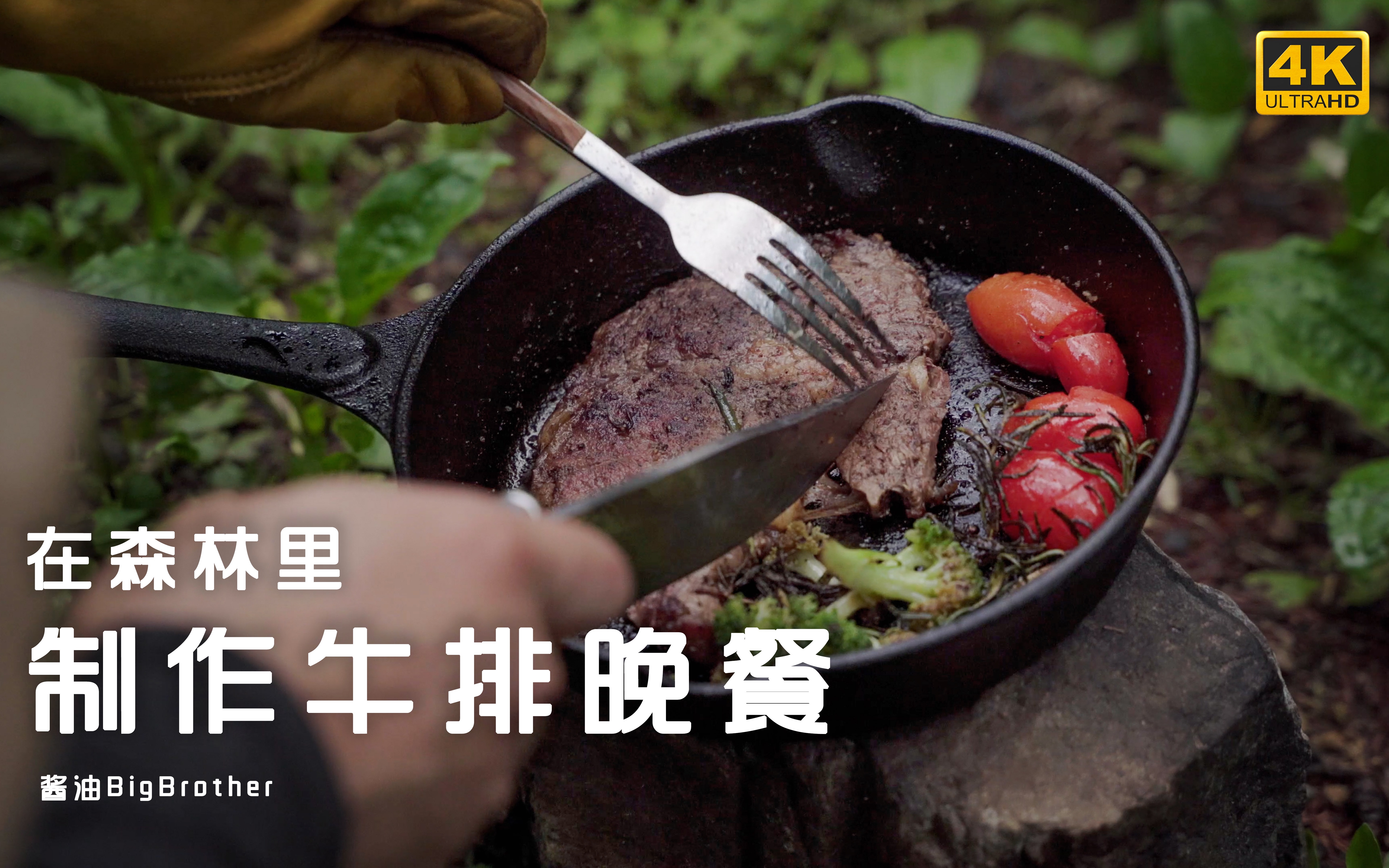 [图]【4K】户外美食：在森林中的小河旁吃牛排看日落，美味又惬意！