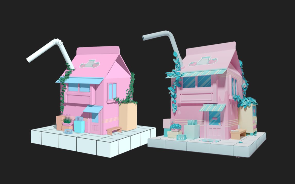 超简单的粉嫩酸奶屋模型制作,3dmax新手简单场景建模