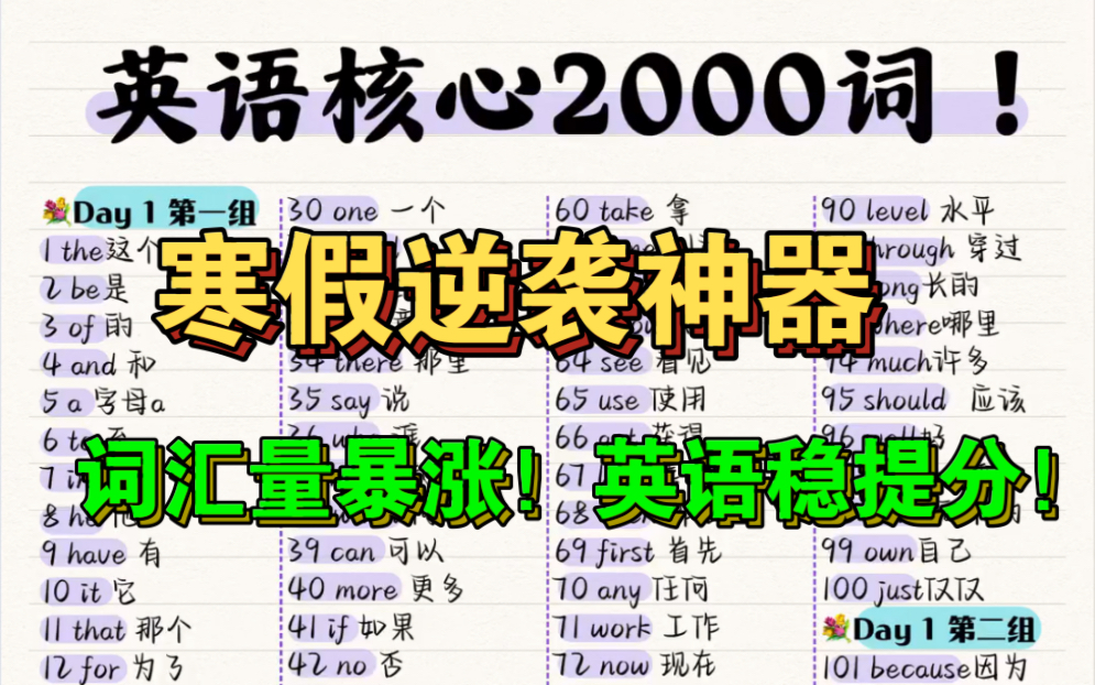 [图]【暴涨词汇量】英语核心2000词！背完，英语稳上130+！基础差、临近老师的宝子们，快来查漏补缺吧！