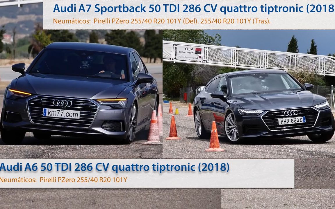 quattro加持的全新奥迪a6和a7麋鹿测试和110米紧急变道对比.