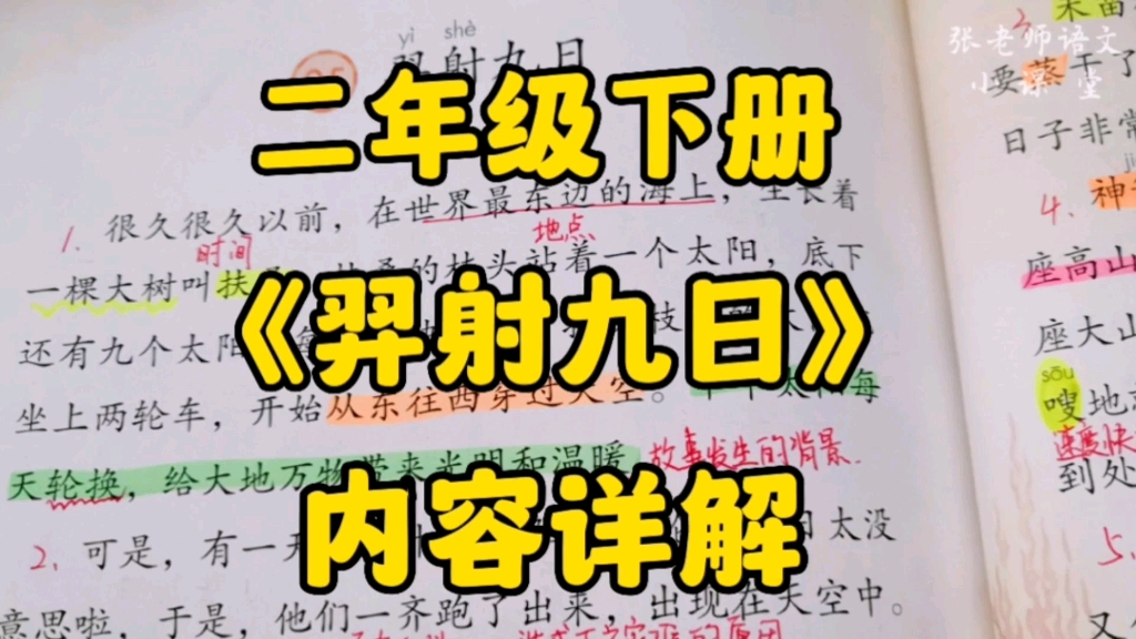 [图]二年级语文下册：《羿射九日》内容详解，他为什么射日？结果怎样了呢？