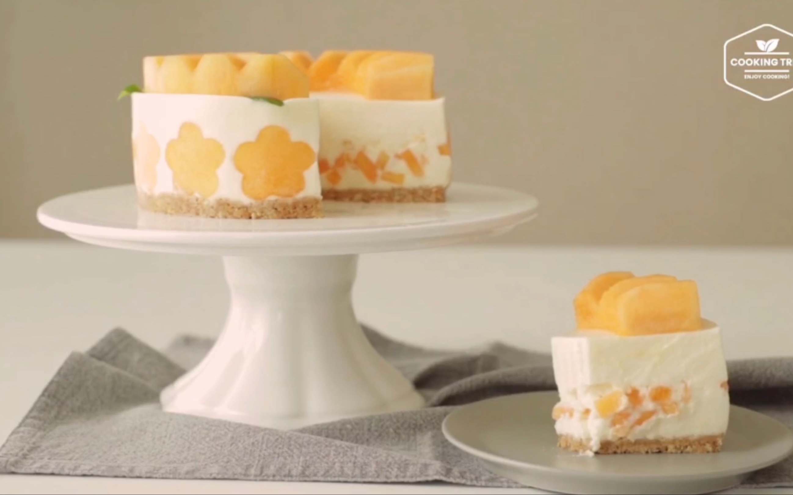 哈密瓜芝士蛋糕 免烤cantaloupe melon cheesecake[搬运cooking tree]
