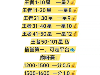 王者代练价格表s20图片