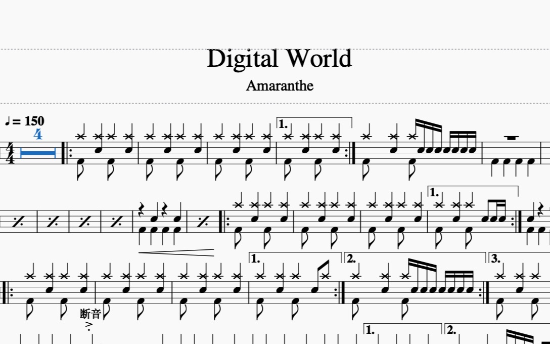 [图]全网唯一 Amaranthe - Digital World 动态鼓谱
