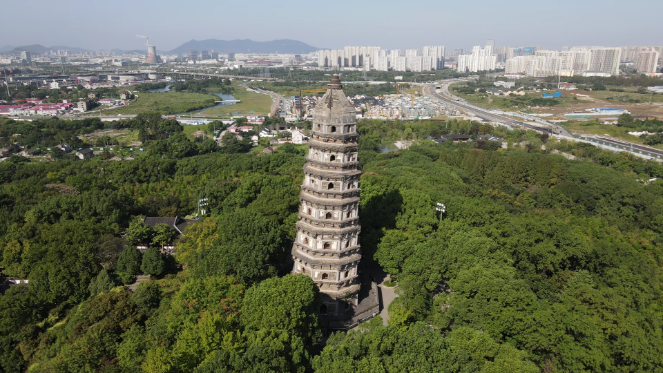 苏州虎丘虎丘塔 360度航拍 中国比萨斜塔