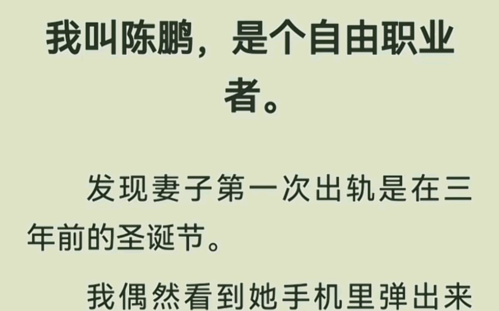 我叫陈鹏,是个自由职业者,发现妻子第一次出轨是在三年前的圣诞节...《幻觉幸福》短篇小说哔哩哔哩bilibili