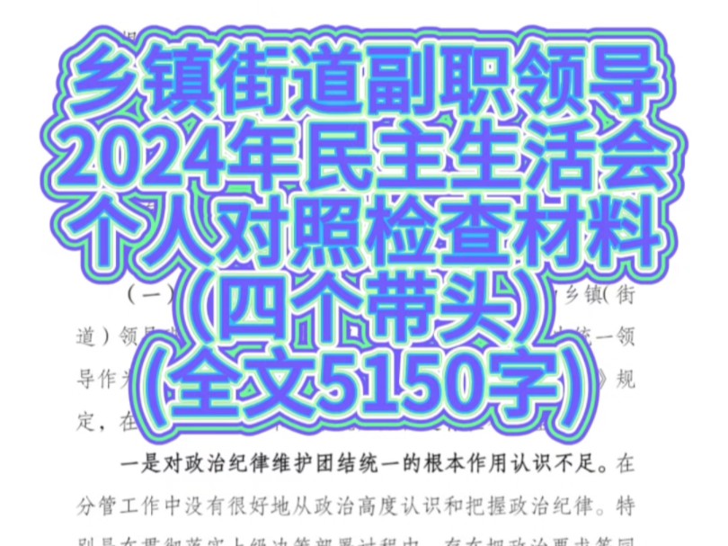 乡镇街道副职领导2024年民主生活会个人对照检查材料(四个带头)哔哩哔哩bilibili